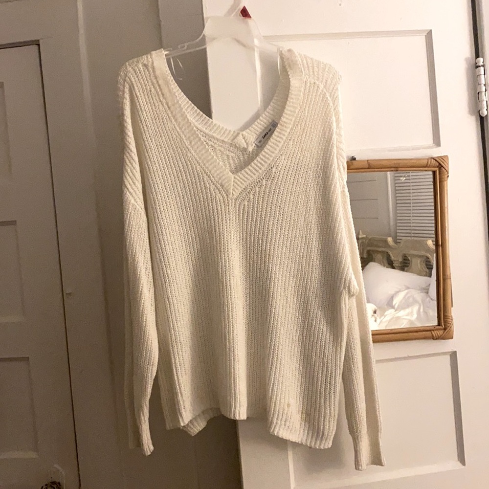 Oversized White V Neck Sweater - Zara